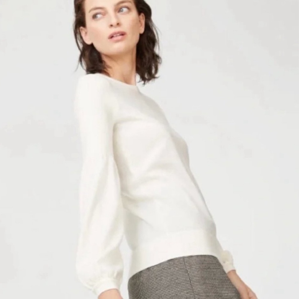 Club Monaco Cream Merino Wool Balloon Sleeve Sweater Size XS